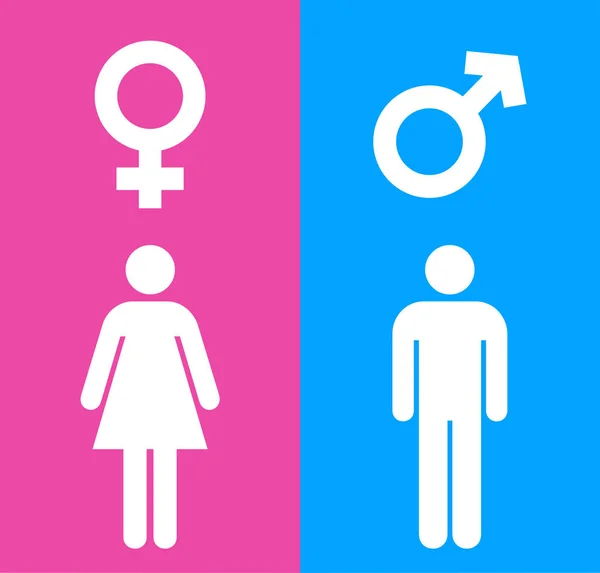 Hím és nő ikonok-val kék és rózsaszín háttér. Nemek szimbólum Vector illusztráció — Stock Vector
