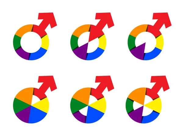 Collection of Man Symbol in Rainbow Color Illustration. Ensemble vectoriel Homme Sexe Signe — Image vectorielle