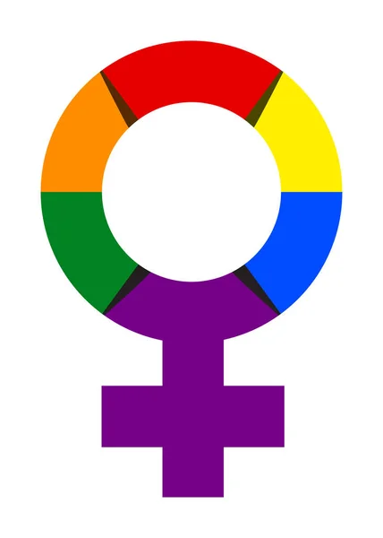 Ilustracja symbolu kobiety w kolorze tęczy. Vector Rainbow kobieta znak płeć — Wektor stockowy