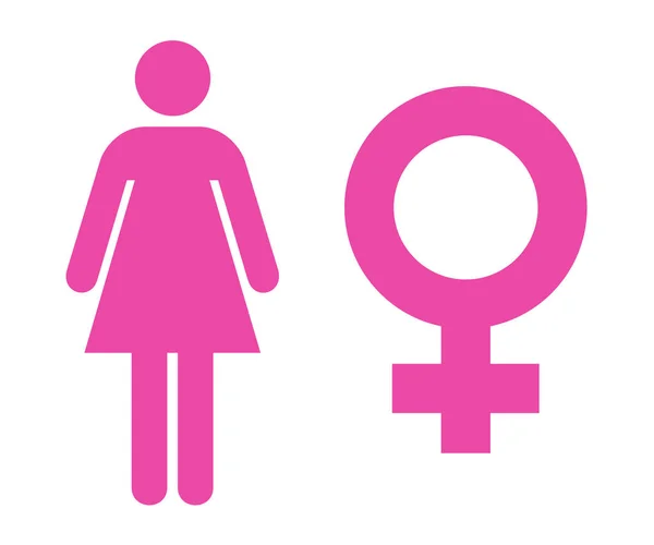 Ikon Datar Wanita Terisolasi di Latar Belakang Putih. Ilustrasi Vektor Gender Warna Merah Muda . - Stok Vektor