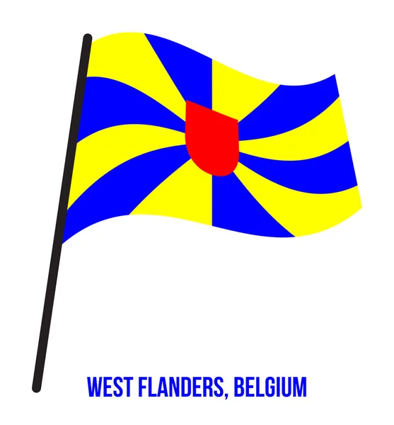 西佛兰德州白底飘扬的旗帜矢量图解。 比利时旗帜省. — 图库矢量图片