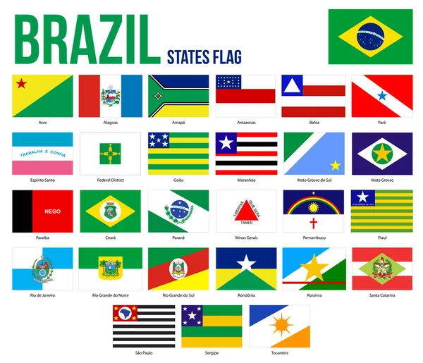 Colección Bandera de Brasil Estados Ilustración vectorial en colores oficiales y proporción — Vector de stock