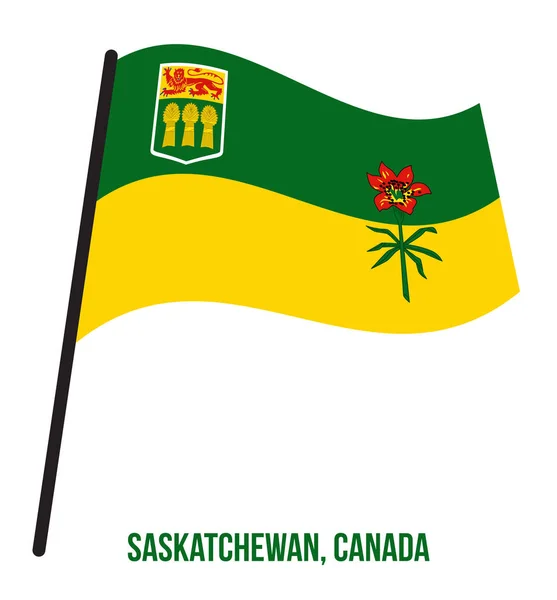 흰색 배경에 서스 캐처 원 플래그 흔들리는 벡터 그림입니다. 캐나다 의 주 국기 — 스톡 벡터