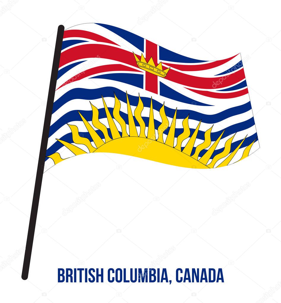 British Columbia Flag Waving Vector Illustration on White Background. Provinces Flag of Canada