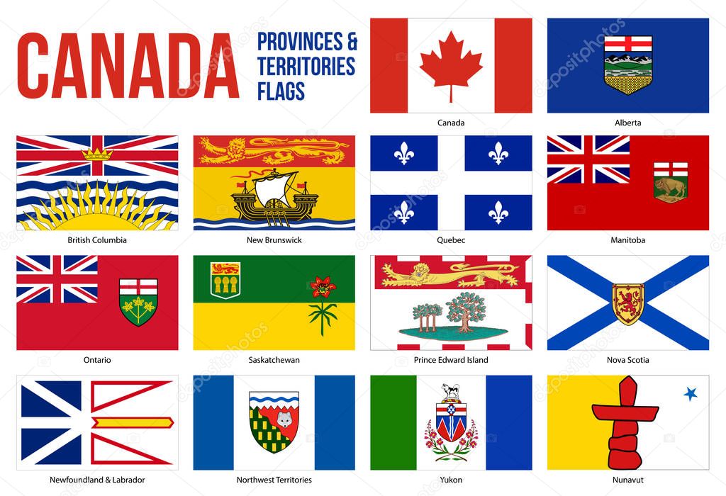Canada All Provinces & Territories Flag Vector Illustration on White Background. Flags of Canada