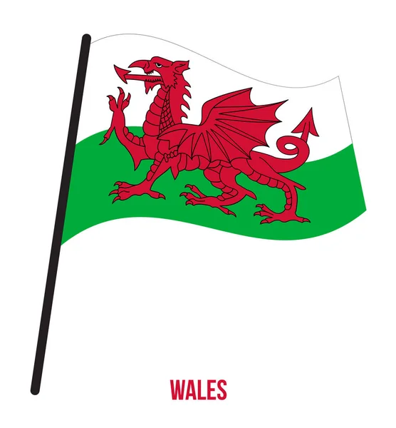 Wales Flag Waving Vector Illustration on White Background (en inglés). Países del Reino Unido — Vector de stock