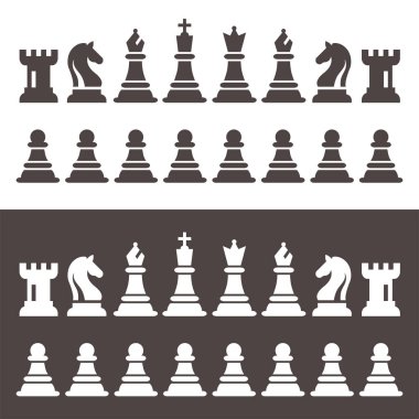 Düz Stil Vektör İllüstrasyon da Satranç Figürleri Parçaları. Siyah Satranç Simgeler Seti.