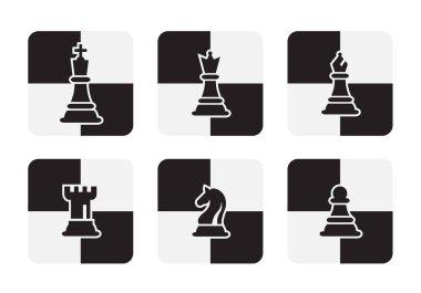 Satranç Taşları Simgeler beyaz arka plan üzerinde izole. Chessboard Vektör İllüstrasyon