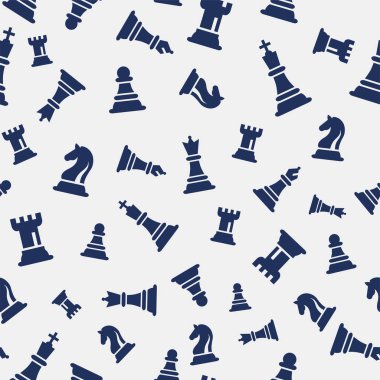 Dikişsiz Satranç Vektör Deseni. Satranç Figürleri Vektör İllüstrasyonu.