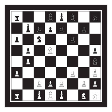 Black & White Chess Board ile satranç oyunu oynuyoruz. Satranç Figürleri Kral Kraliçe Piskopos Şövalye Kale Piyon.