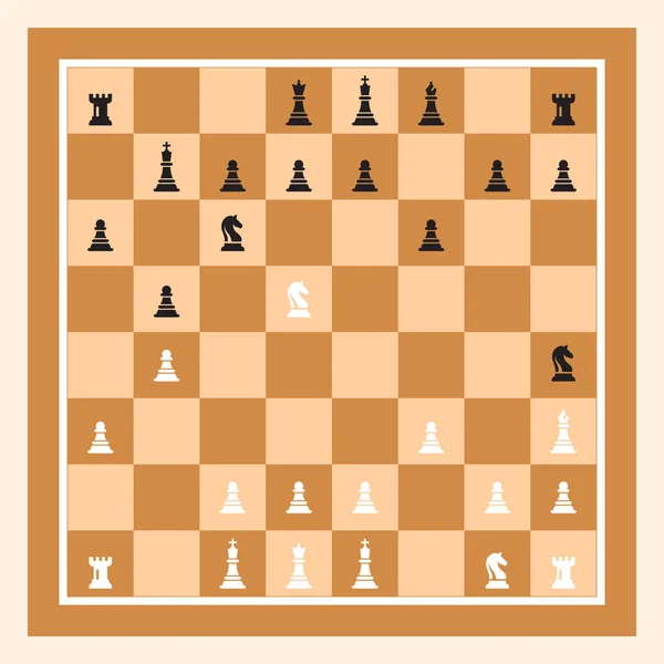 Jouer au jeu d'échecs avec Brown Chess Board. Chiffres d'Échecs Roi, Reine, Évêque, Chevalier, Crochet, Pion . — Image vectorielle