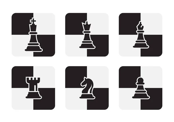 Pezzi di scacchi Icone isolate su sfondo bianco. Illustrazione vettoriale della scacchiera — Vettoriale Stock