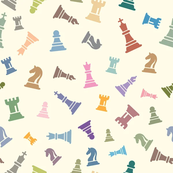 Απρόσκοπτη μοτίβο σκάκι στο φως φόντο. Πολύχρωμα φιγούρες σκάκι εικονογράφηση. — Διανυσματικό Αρχείο