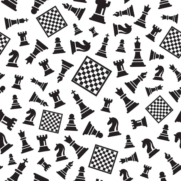 Seamless Chess Vector Pattern on Black And White. Black Chess Figures Vector Illustration. — Stock Vector