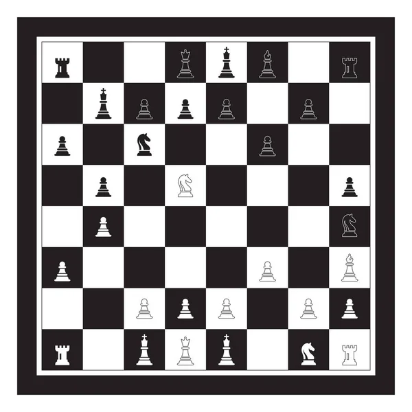 Гра в шахи з чорною & біла шахова дошка. Шахові фігури Король Королева єпископ лицар тура пішака. — стоковий вектор