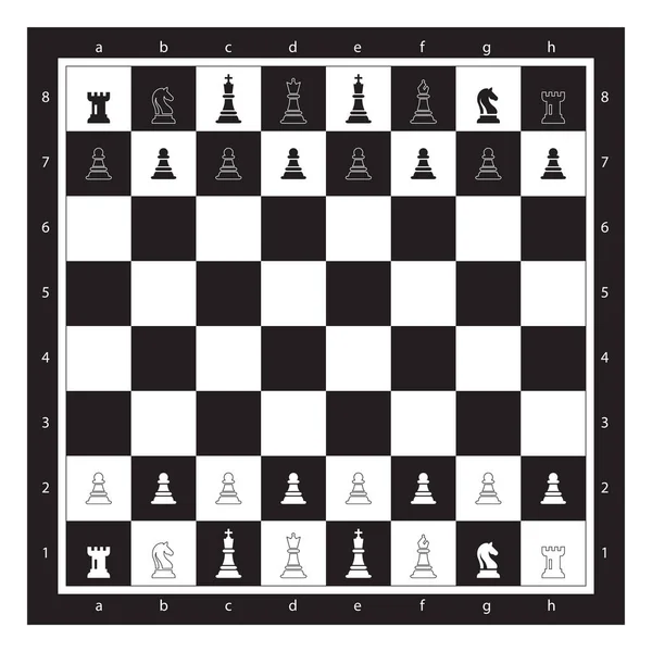 Schwarz-weißes Schachbrett mit algebraischer Schachfigur. Schachspiel Vektor Illustration. — Stockvektor