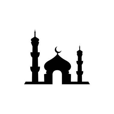 Cami Simgesi Düz Stil Vektör App, Ui, Web Siteleri için. Siyah Müslüman Vektör İllüstrasyon.