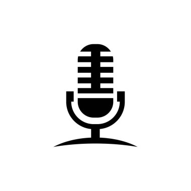 Mikrofon Simgesi Düz Stil Vektör Uygulama, Ui, Web Siteleri için. Siyah Simge Vektör Çizimi.