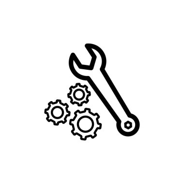 Uygulama, Ui, Web Siteleri için Düz Stil Dişli Ve Wrench Line Simgesi. Siyah Simge Vektör Çizimi.