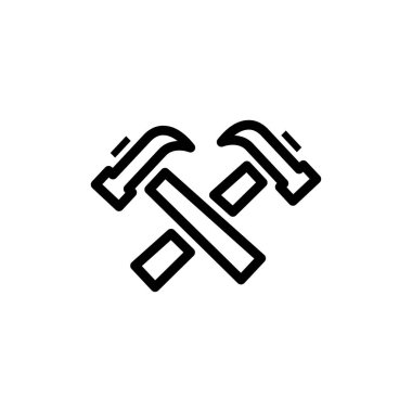 Hammer Crossed Line Simgesi Düz Stil Uygulama, Ui, Web Siteleri için. Siyah Simge Vektör Çizimi.