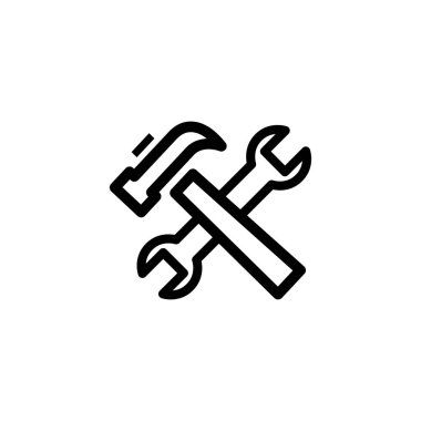 Hammer Ve Wrench Line Simgesi Düz Stil App, Ui, Web Siteleri için. Siyah Simge Vektör Çizimi.