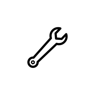 Uygulama, Ui, Web Siteleri için Düz Stil De Wrench Line Simgesi. Siyah Spanner Simge Vektör Çizimi.