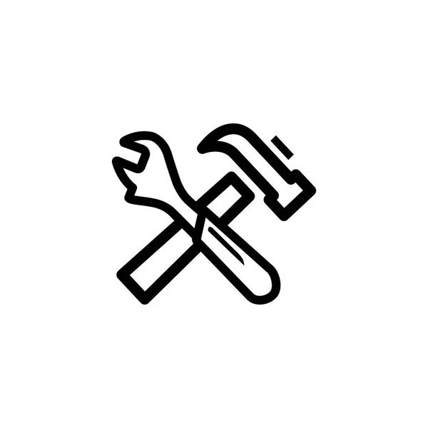 Hammer and Wrench Line Icon in Flat Style for App, UI, Websites. Вектор черной иконы . — стоковый вектор