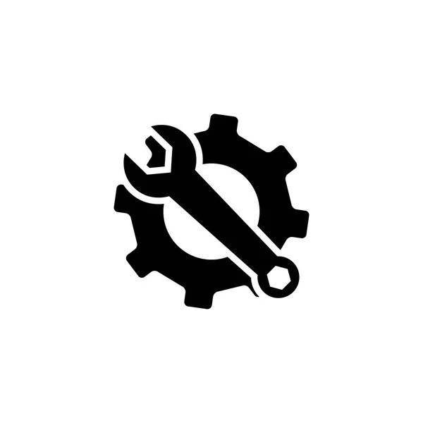 Service tools icoon in platte stijl voor app, ui, websites. Tandwiel & Hammer vector zwart pictogram — Stockvector