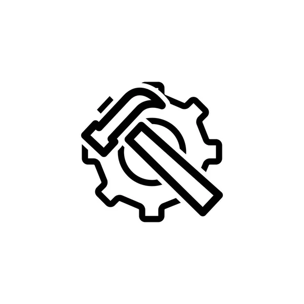 Service-Tools Linie Symbol im flachen Stil für app, ui, websites. Zahnrad & Hammer-Vektor schwarzes Symbol — Stockvektor