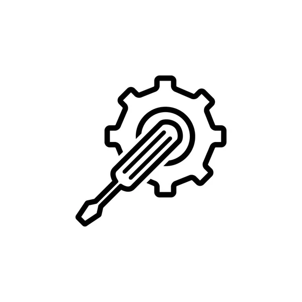 Icono de línea de herramientas de servicio en estilo plano para aplicaciones, interfaz de usuario, sitios web. Rueda de engranaje y martillo Vector Icono Negro — Archivo Imágenes Vectoriales