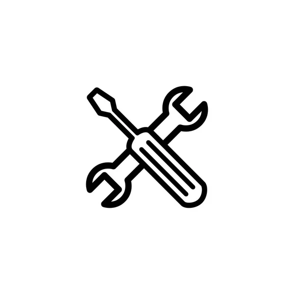 Chave de fenda e ícone de linha de chave em estilo plano para App, UI, sites. Ilustração do vetor do ícone preto — Vetor de Stock