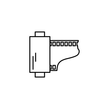 Film Şerit Çizgi Simgesi Düz Stil Vektör App, Ui, Web Siteleri için. Film Makara Siyah Simge Vektör