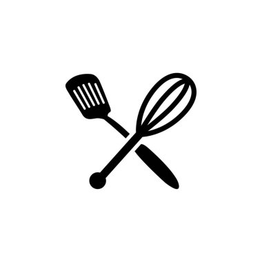 Spatula & Whisk Icon Uygulamalar, Ui, Web Siteleri için Düz Stil Vektör. Siyah Simge Vektör Çizimi