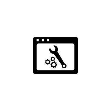 Uygulamalar, Ui, Web Siteleri için Düz Stil Vektör web sayfası bakım simgesi. Siyah Vektör Simgesi