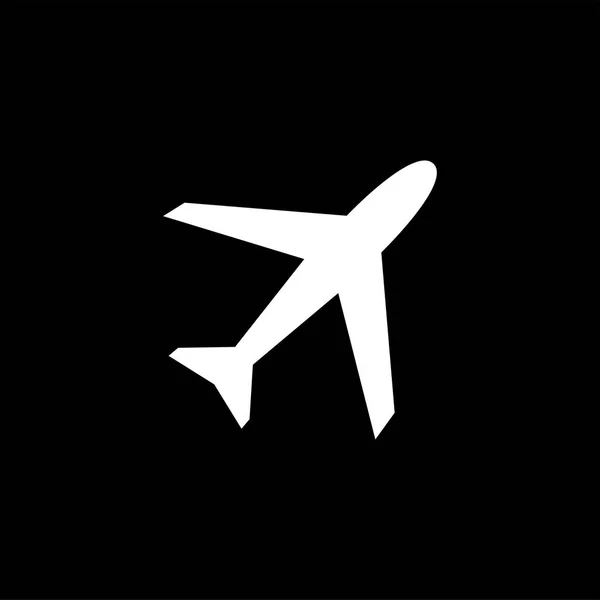 Airplane Flat Icon On Black Background. Black Style Vector Illustration — Stock Vector
