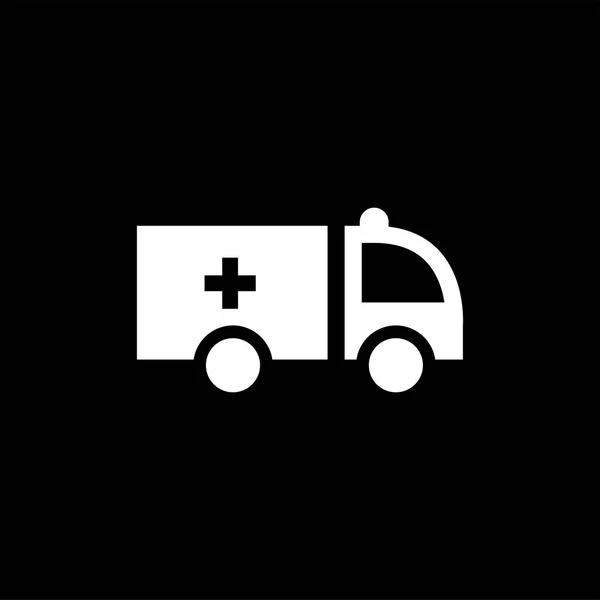 Icono plano de ambulancia sobre fondo negro. Estilo negro Vector Ilustración — Vector de stock