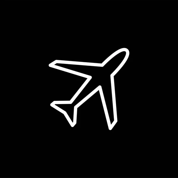 Icono de línea de avión sobre fondo negro. Ilustración de vectores de estilo plano negro — Archivo Imágenes Vectoriales