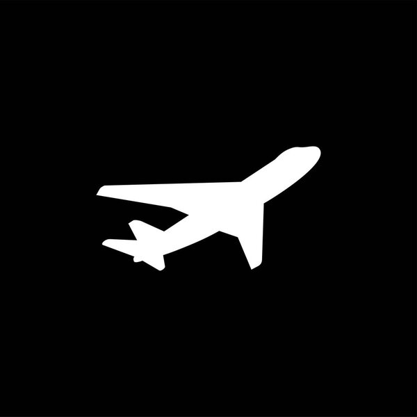 Airplane Flat Icon On Black Background. Black Style Vector Illustration