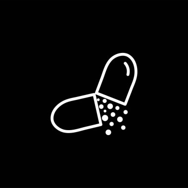 Siyah arka plan üzerinde kapsül çizgi simgesi. Siyah Düz Stil Vektör İllüstrasyon