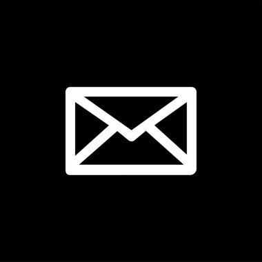 Siyah arka planda e-posta simgesi. Siyah Düz Stil Vektör İllüstrasyon.