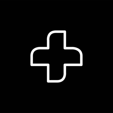 Siyah arka plan üzerinde tıbbi çapraz çizgi simgesi. Siyah Düz Stil Vektör İllüstrasyon.