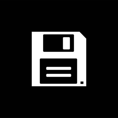 Siyah Arka Plan Üzerinde Disket Simgesi. Siyah Düz Stil Vektör İllüstrasyon.