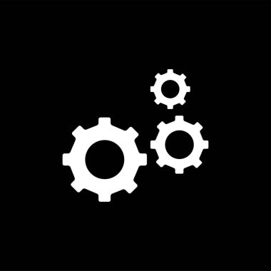 Siyah arka plan üzerinde dişli simgesi. Siyah Düz Stil Vektör İllüstrasyon.