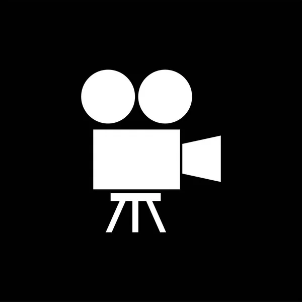Ícone de câmera de filme em fundo preto. Ilustração do vetor do estilo liso preto . —  Vetores de Stock