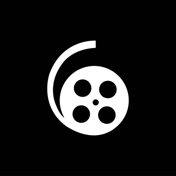 Línea de carrete de película icono sobre fondo negro. Ilustración de vectores de estilo plano negro . — Vector de stock