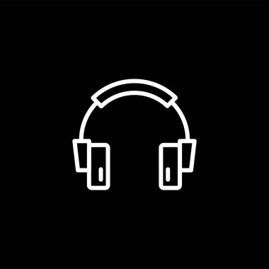 Siyah arka planda kulaklık hattı simgesi. Siyah Düz Stil Vektör İllüstrasyon.