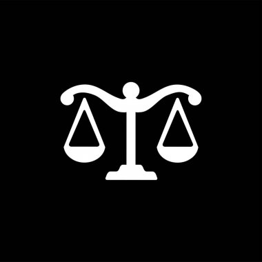 Adalet Ölçekler Simgesi Siyah Arka Plan üzerinde. Siyah Düz Stil Vektör İllüstrasyon.