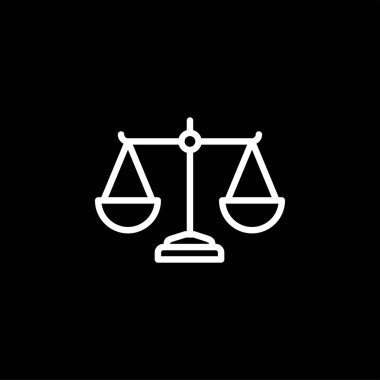 Adalet Ölçekler Çizgi Simgesi Siyah Arka Plan üzerinde. Siyah Düz Stil Vektör İllüstrasyon.