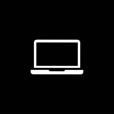 Siyah arka plan üzerinde dizüstü simge. Siyah Düz Stil Vektör İllüstrasyon.