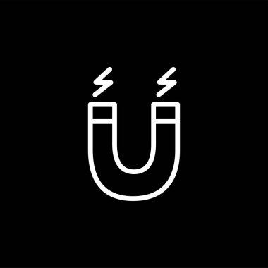 Siyah arka plan üzerinde mıknatıs çizgi simgesi. Siyah Düz Stil Vektör İllüstrasyon.